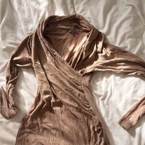 Cowl Neck Wrap Shirt - Taupe